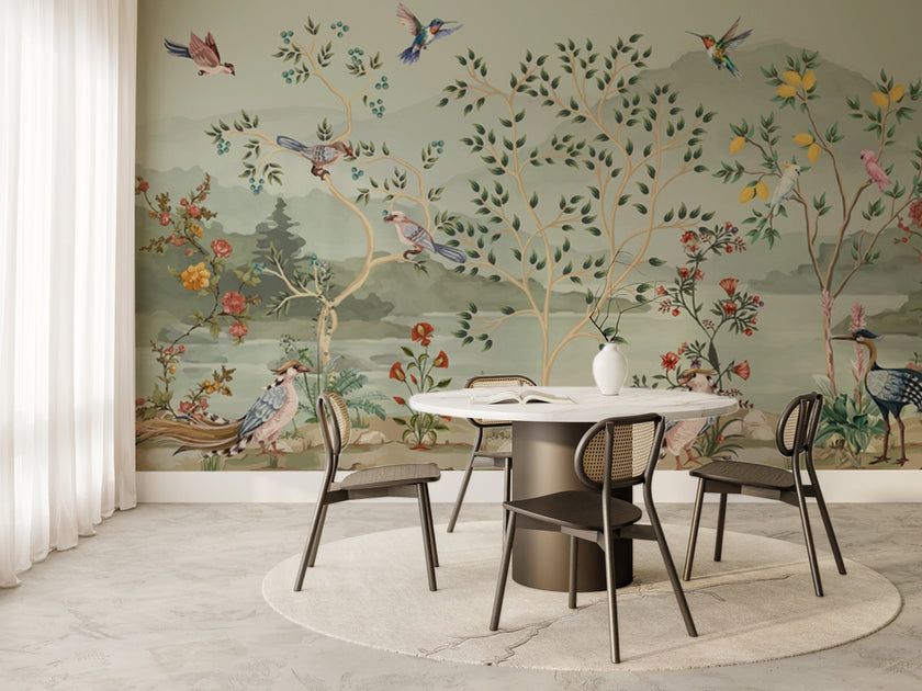 Chinoiserie Bahçe, Tavus ve Turnalar Duvar Kağıdı – uygulama görseli 6