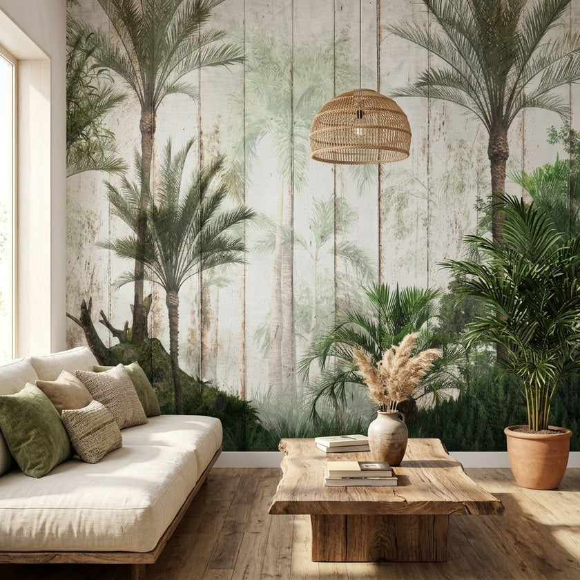 Palmiyeler ve Bambu Ormanı Duvar Kağıdı – Ahşap Doku