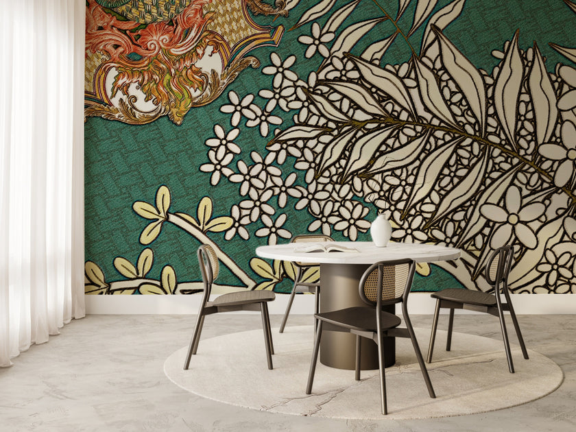 Art Nouveau Beyaz Çiçek Dalları Duvar Kağıdı – uygulama görseli 6