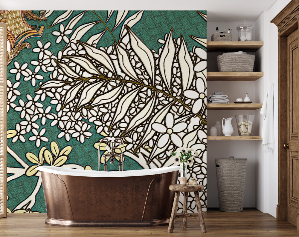 Art Nouveau Beyaz Çiçek Dalları Duvar Kağıdı – uygulama görseli 7