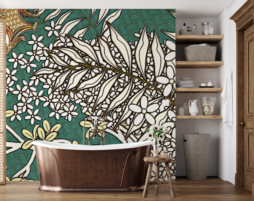 Art Nouveau Beyaz Çiçek Dalları Duvar Kağıdı – uygulama görseli 7