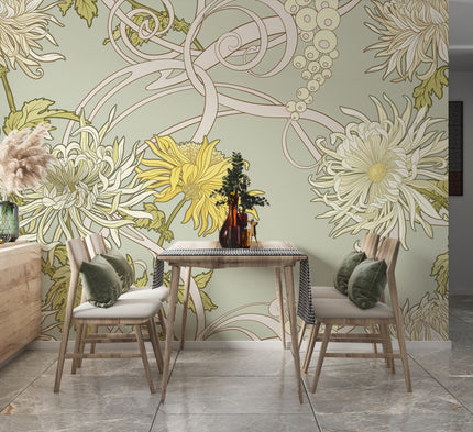 Art Nouveau Sarı Krizantemler Duvar Kağıdı – uygulama görseli 2