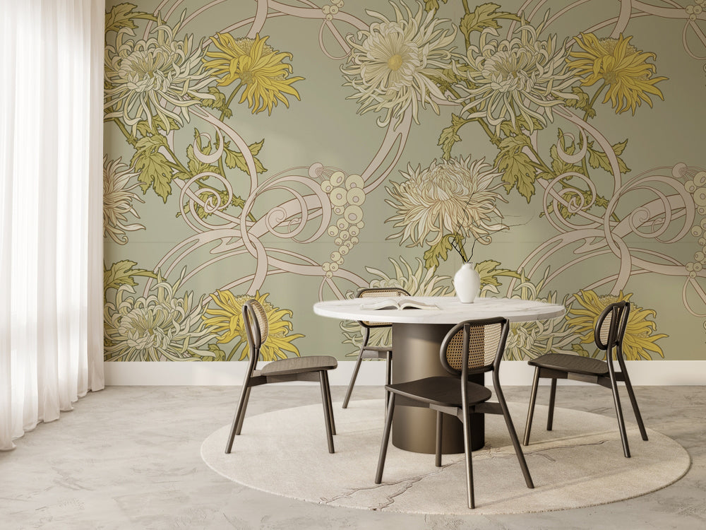 Art Nouveau Sarı Krizantemler Duvar Kağıdı – uygulama görseli 5