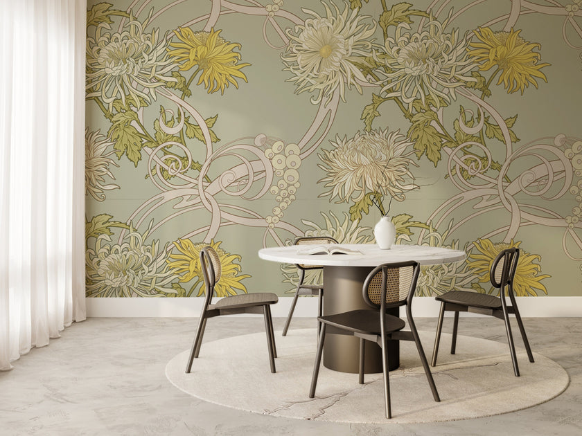 Art Nouveau Sarı Krizantemler Duvar Kağıdı – uygulama görseli 5