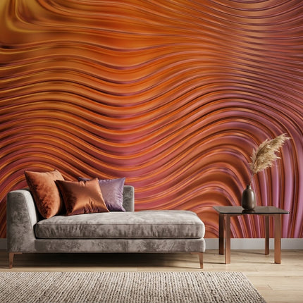 3D Turuncu Dalga Desenli Duvar Kağıdı