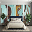 Turkuaz ve Kahverengi Mermer Akış Soyut Çıtalı Duvar Kağıdı Seti – uygulama görseli 3