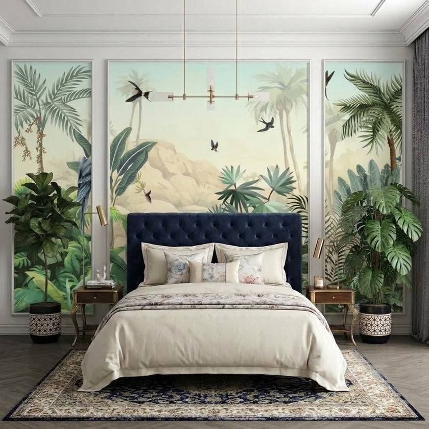 Papağan, Kırlangıçlar ve Tropikal Vadi Çıtalı Duvar Kağıdı Seti – uygulama görseli 3