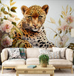 Leopar ve Pastel Çiçekler Duvar Kağıdı – uygulama görseli 2