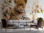 Leopar ve Pastel Çiçekler Duvar Kağıdı – uygulama görseli 4