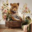 Leopar ve Pastel Çiçekler Duvar Kağıdı – Beyaz Fon