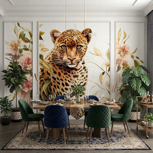 Leopar ve Pastel Çiçekler Çıtalı Duvar Kağıdı Seti
