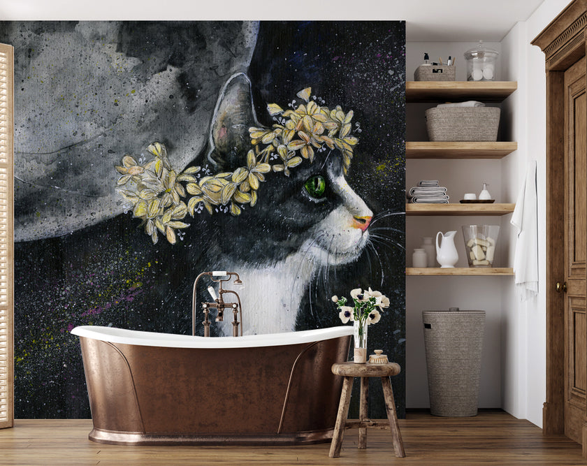 Çiçek Taçlı Kedi ve Dolunay Duvar Kağıdı – uygulama görseli 7