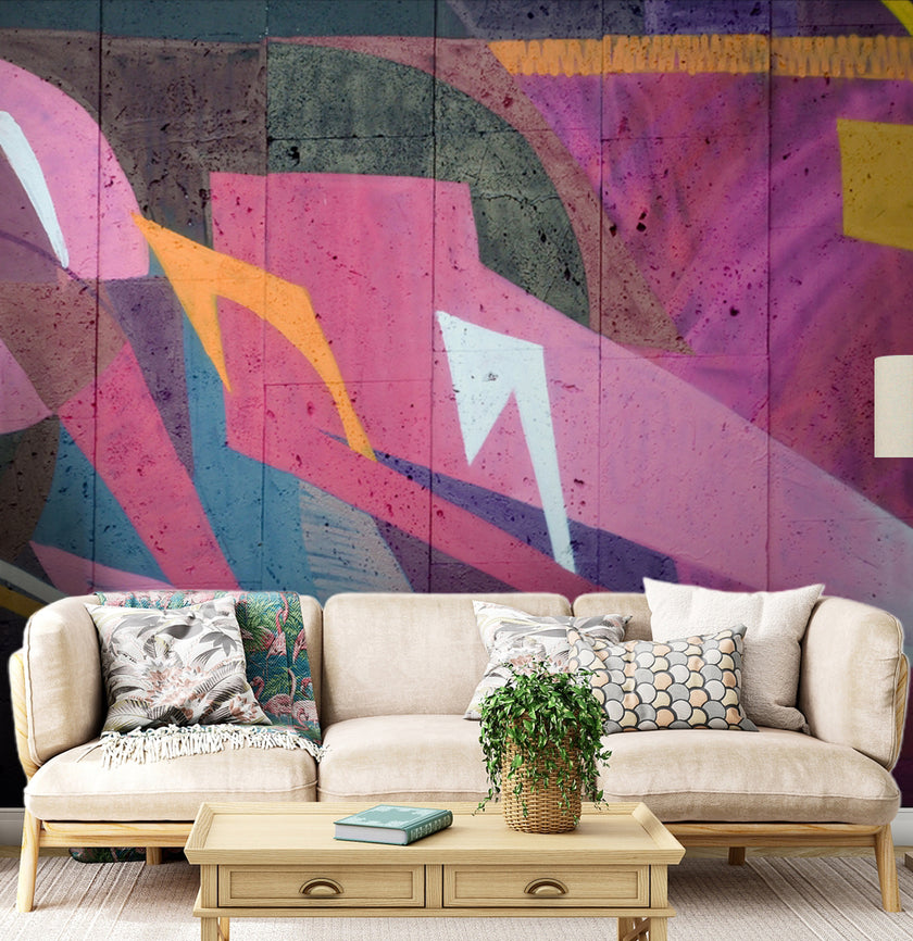 Fuşya Geometrik Grafiti Duvar Kağıdı – uygulama görseli 2