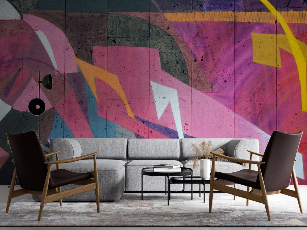 Fuşya Geometrik Grafiti Duvar Kağıdı – uygulama görseli 4
