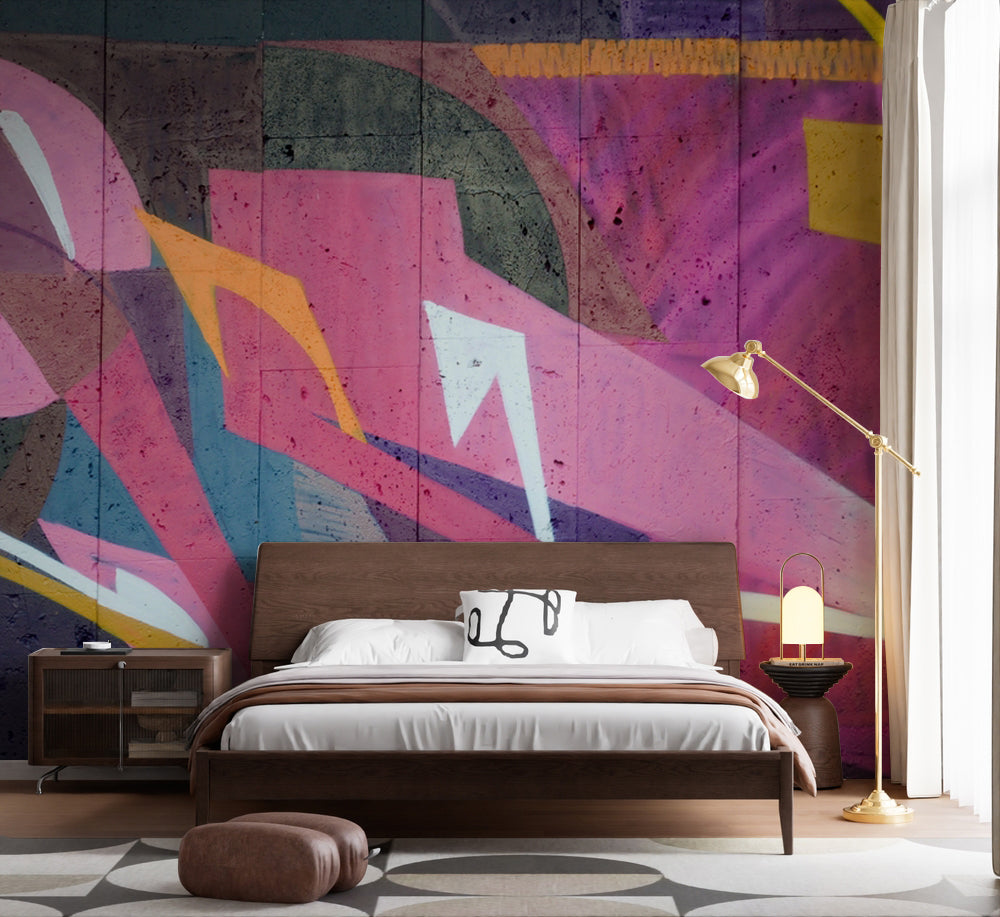 Fuşya Geometrik Grafiti Duvar Kağıdı – uygulama görseli 5
