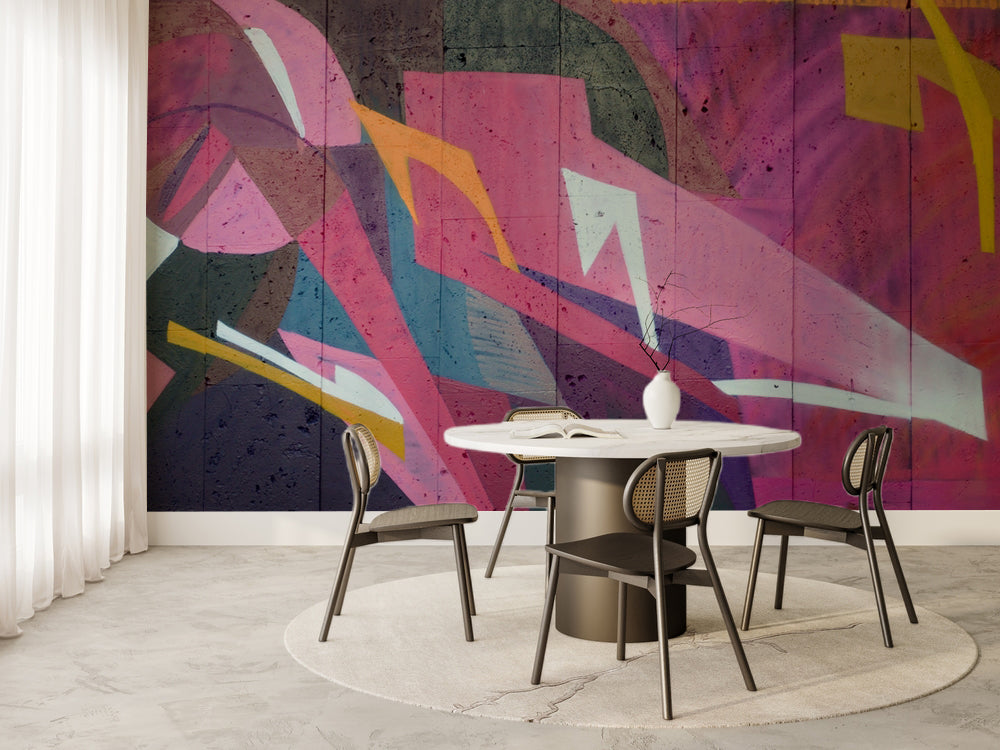 Fuşya Geometrik Grafiti Duvar Kağıdı – uygulama görseli 6