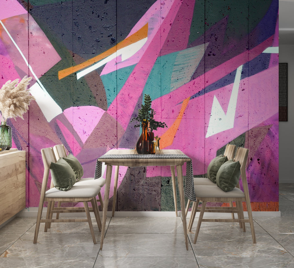 Pembe ve Turkuaz Geometrik Soyut Duvar Kağıdı – uygulama görseli 3