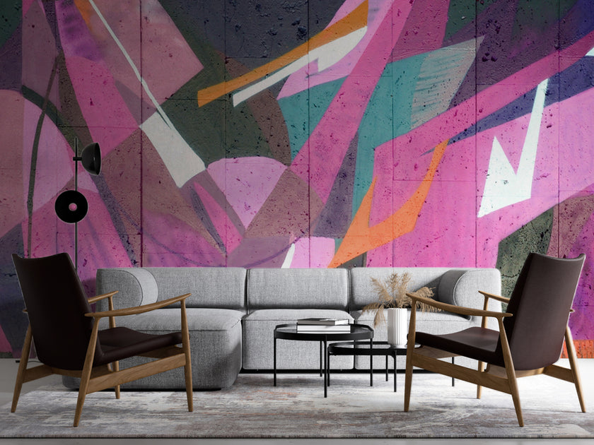 Pembe ve Turkuaz Geometrik Soyut Duvar Kağıdı – uygulama görseli 4