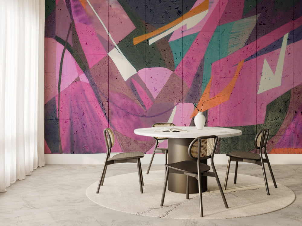 Pembe ve Turkuaz Geometrik Soyut Duvar Kağıdı – uygulama görseli 6