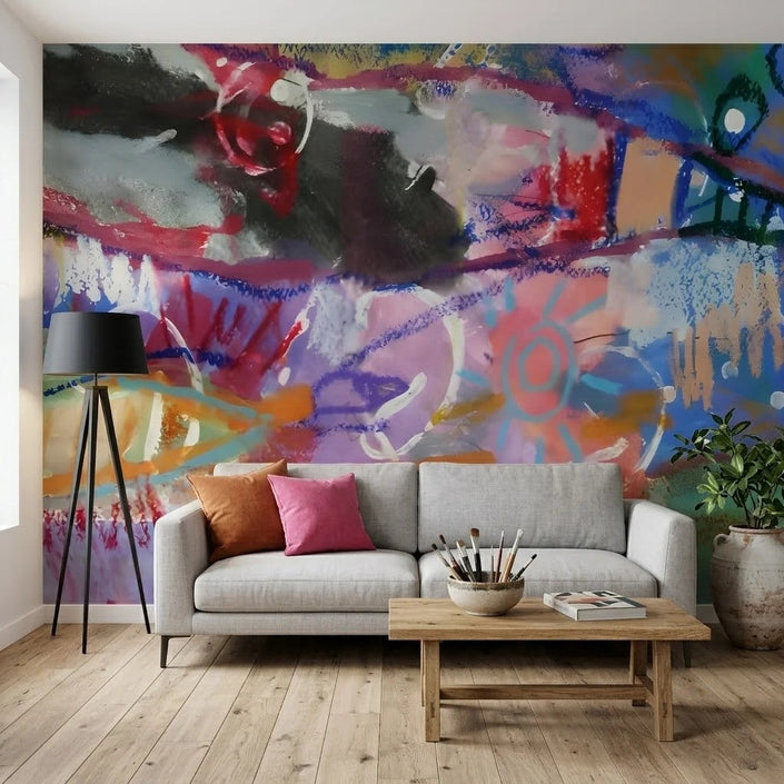 Renkli Soyut Ekspresyonist Grafiti Duvar Kağıdı