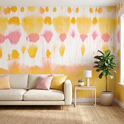 Sarı ve Pembe Batik Desenli Duvar Kağıdı