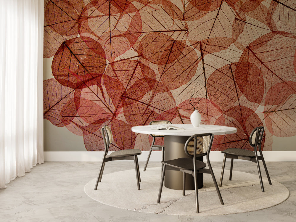 Mercan Tonlarda Şeffaf Yaprak İskeletleri Duvar Kağıdı – uygulama görseli 6
