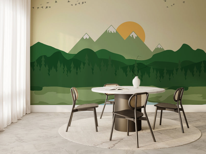 Minimal Yeşil Dağlar ve Gün Doğumu Manzara Duvar Kağıdı – uygulama görseli 6
