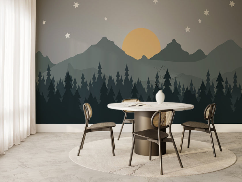 Minimal Çam Ormanı, Dağlar ve Yıldızlı Gece Duvar Kağıdı – uygulama görseli 6