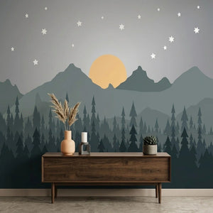 Minimal Çam Ormanı, Dağlar ve Yıldızlı Gece Duvar Kağıdı