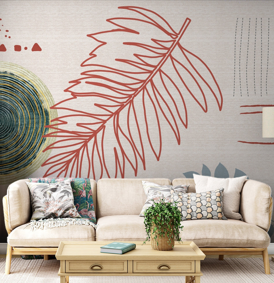 Boho Daire, Yaprak ve Çizgiler Duvar Kağıdı – uygulama görseli 2