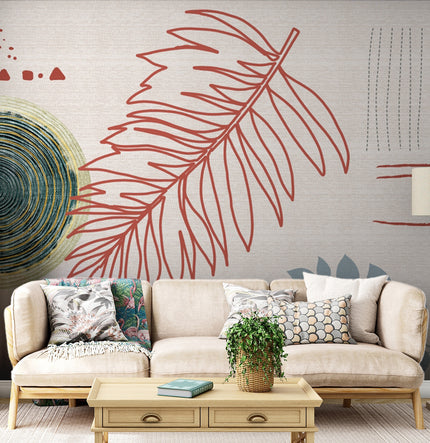 Boho Daire, Yaprak ve Çizgiler Duvar Kağıdı – uygulama görseli 2