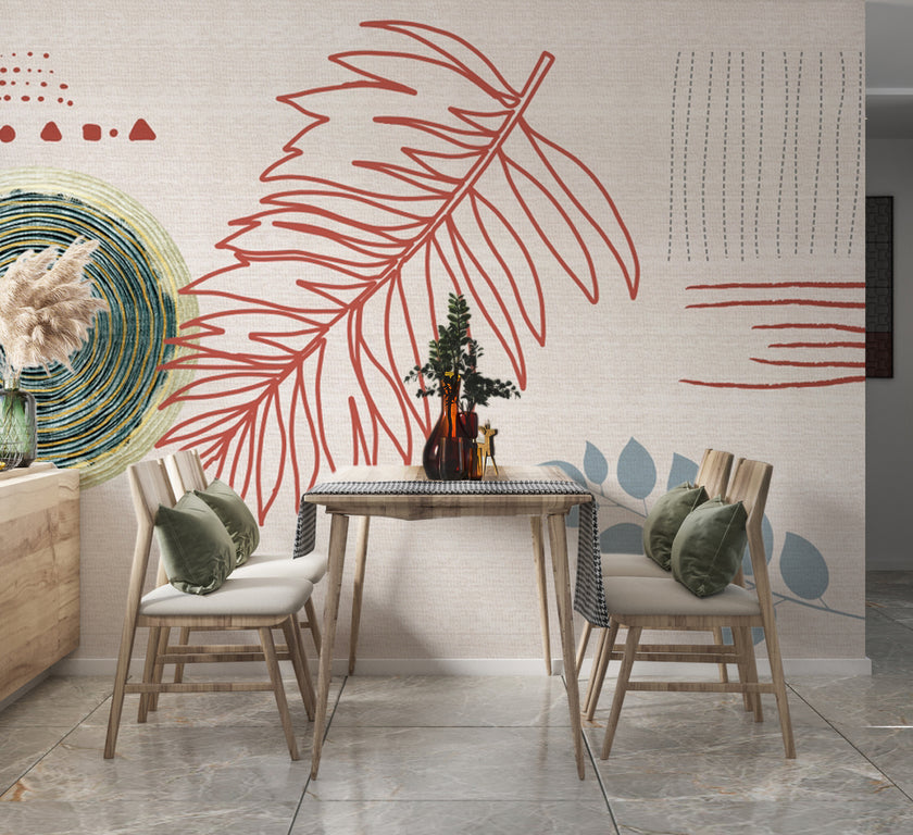 Boho Daire, Yaprak ve Çizgiler Duvar Kağıdı – uygulama görseli 3