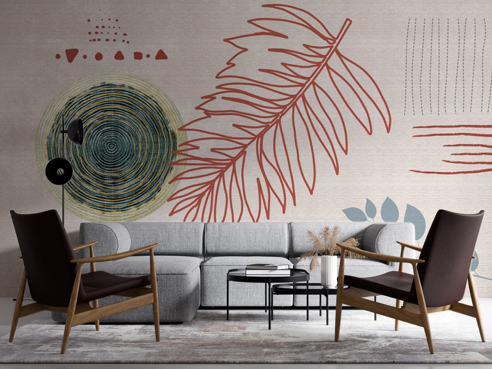 Boho Daire, Yaprak ve Çizgiler Duvar Kağıdı – uygulama görseli 4