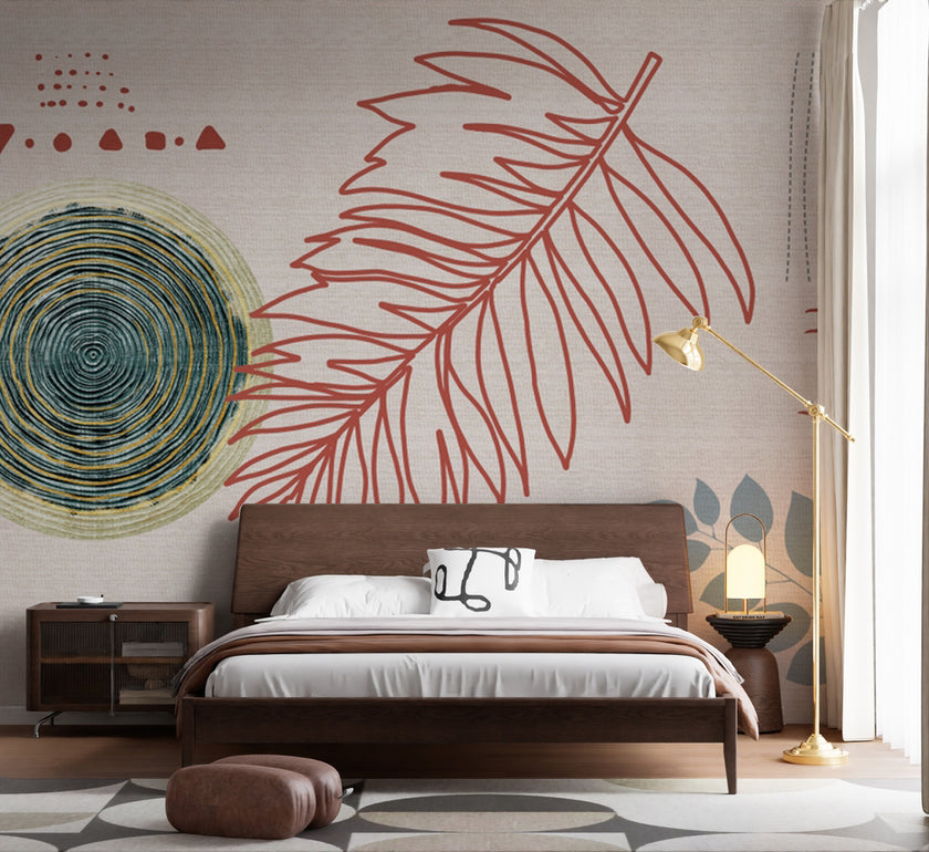 Boho Daire, Yaprak ve Çizgiler Duvar Kağıdı – uygulama görseli 5