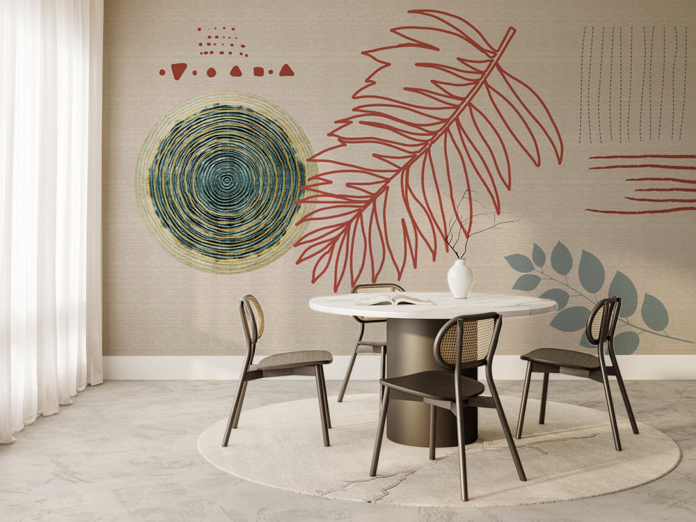 Boho Daire, Yaprak ve Çizgiler Duvar Kağıdı – uygulama görseli 6