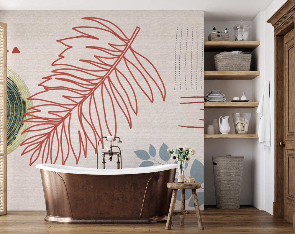 Boho Daire, Yaprak ve Çizgiler Duvar Kağıdı – uygulama görseli 7