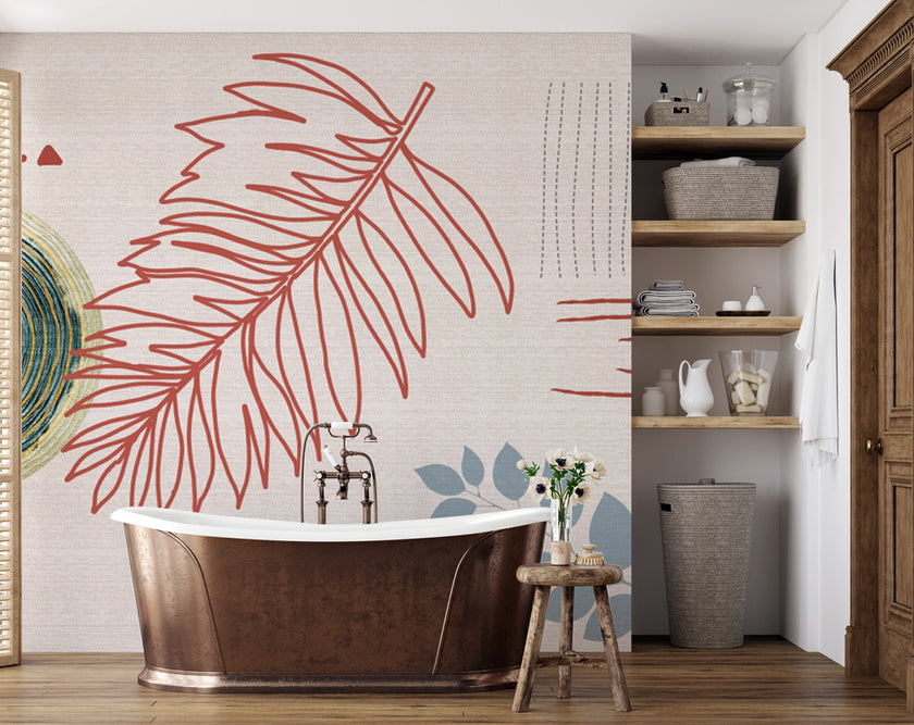 Boho Daire, Yaprak ve Çizgiler Duvar Kağıdı – uygulama görseli 7