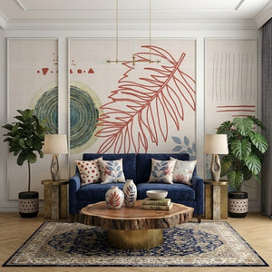 Boho Daire, Yaprak ve Çizgiler Çıtalı Duvar Kağıdı Seti