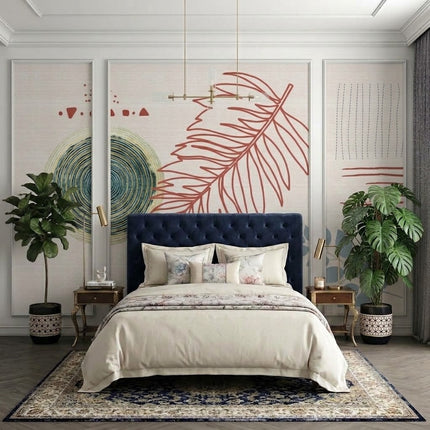 Boho Daire, Yaprak ve Çizgiler Çıtalı Duvar Kağıdı Seti – uygulama görseli 2