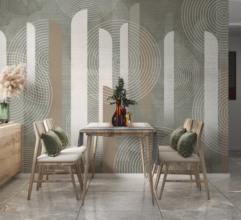 Pastel Kemerler ve Dairesel Çizgiler Geometrik Duvar Kağıdı – uygulama görseli 3