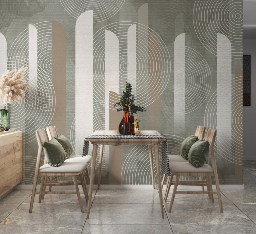 Pastel Kemerler ve Dairesel Çizgiler Geometrik Duvar Kağıdı – uygulama görseli 3