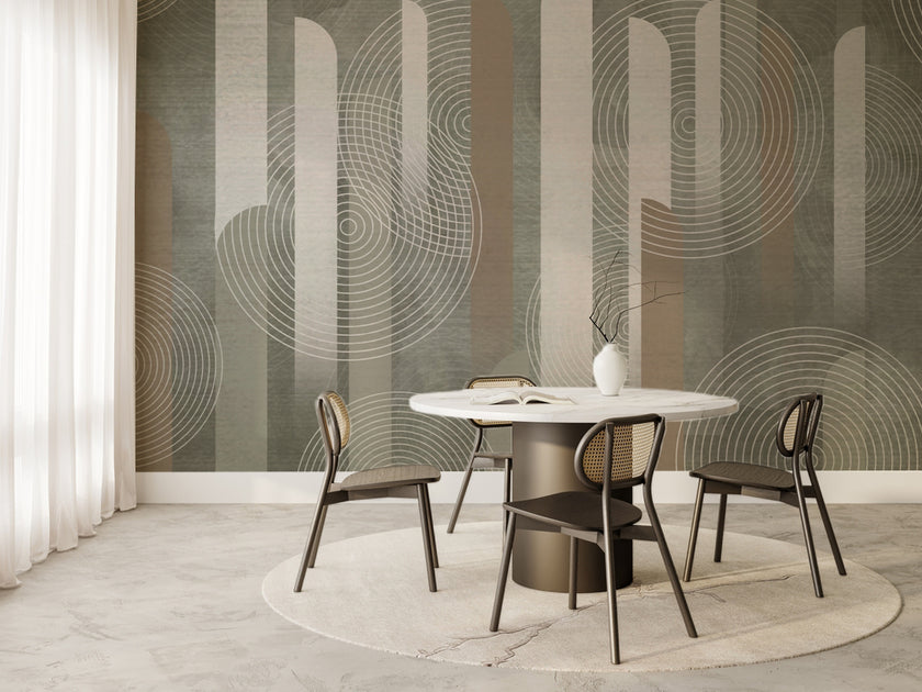 Pastel Kemerler ve Dairesel Çizgiler Geometrik Duvar Kağıdı – uygulama görseli 6