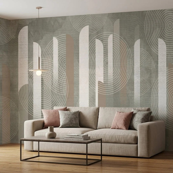 Pastel Kemerler ve Dairesel Çizgiler Geometrik Duvar Kağıdı