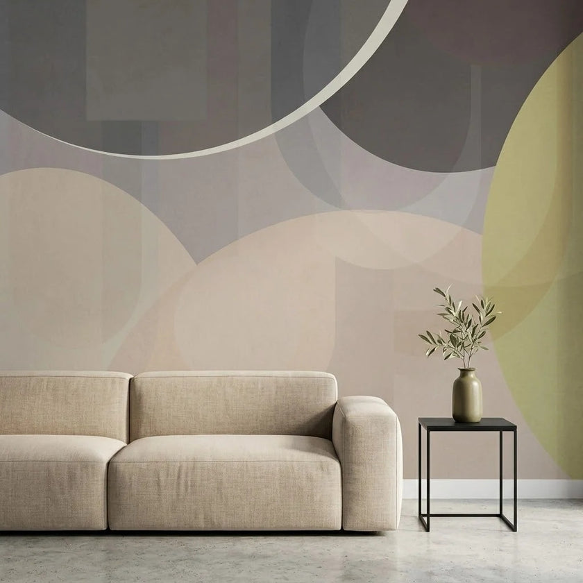 Pastel Geometrik Daireler Duvar Kağıdı – Gri ve Yeşil