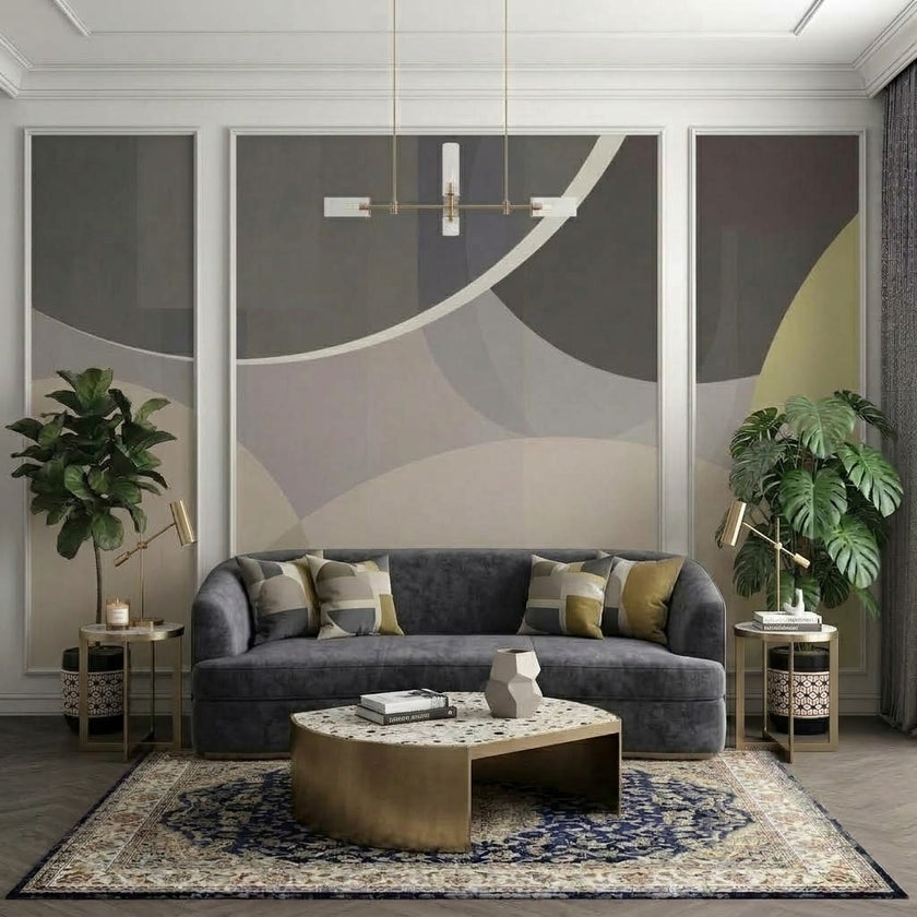 Pastel Geometrik Daireler Çıtalı Duvar Kağıdı Seti – uygulama görseli 2