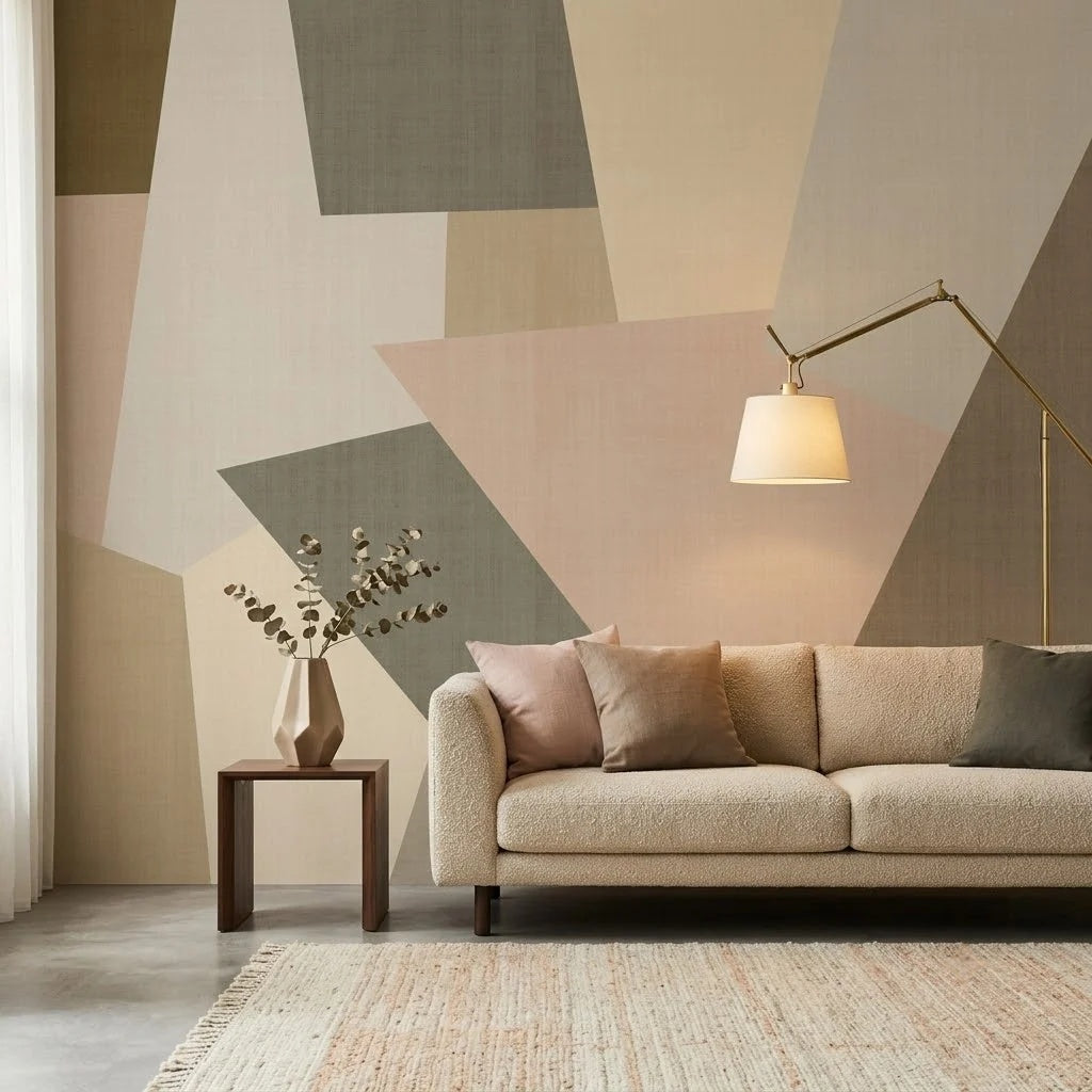Pastel Geometrik Bloklar Duvar Kağıdı – Pudra ve Haki