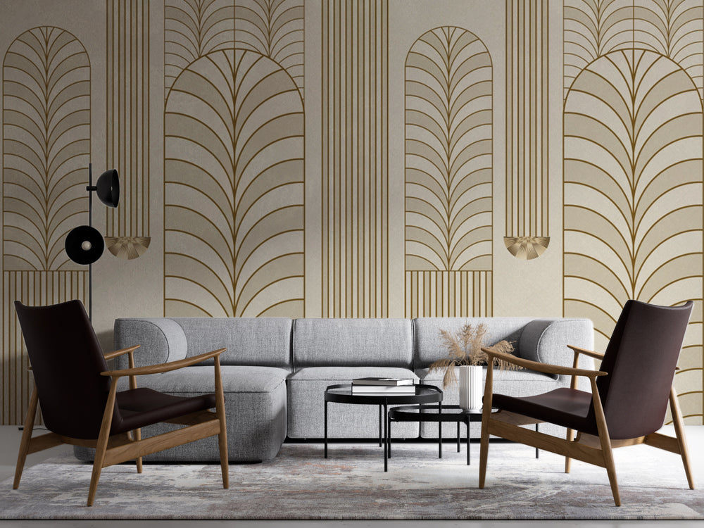 Art Deco Altın Kemerler ve Çizgiler Duvar Kağıdı – uygulama görseli 4