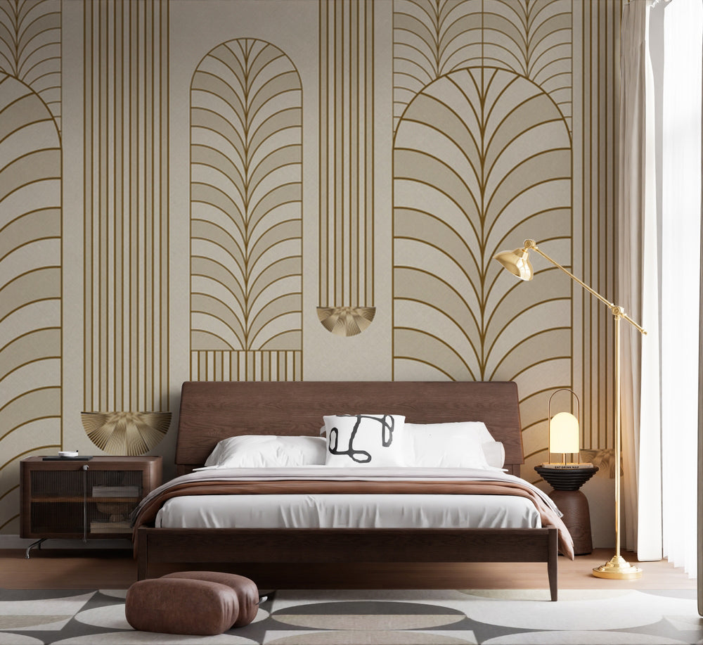 Art Deco Altın Kemerler ve Çizgiler Duvar Kağıdı – uygulama görseli 5