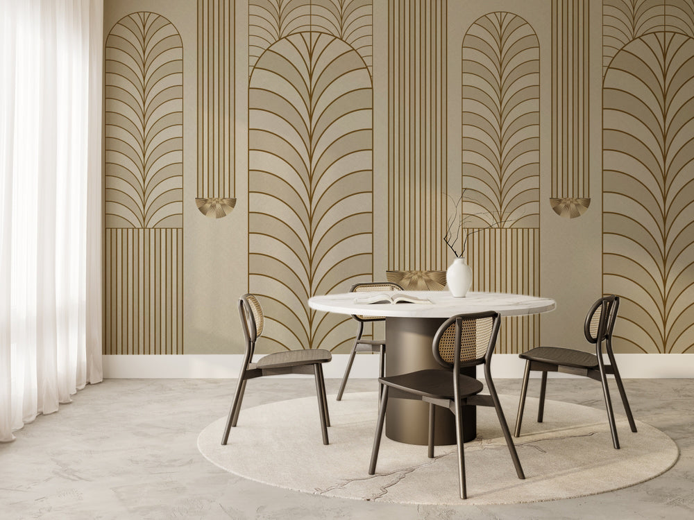 Art Deco Altın Kemerler ve Çizgiler Duvar Kağıdı – uygulama görseli 6