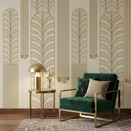 Art Deco Altın Kemerler ve Çizgiler Duvar Kağıdı – Krem Fon